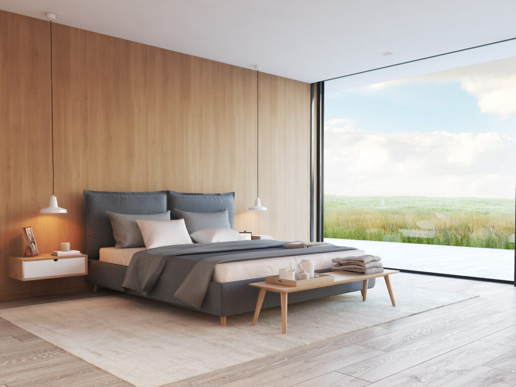 Habitación residencial con climatización central, aire acondicionado y calefacción integrados, confort térmico en el hogar, sistema HVAC para viviendas, diseño interior con control de temperatura, eficiencia energética climatización