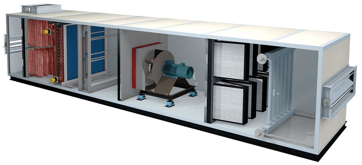 Unidad de Tratamiento de Aire (UTA) con filtros HEPA para calidad de aire y proceso de ventilación optimizado en super planta industrial en prodismo autopartista cordoba